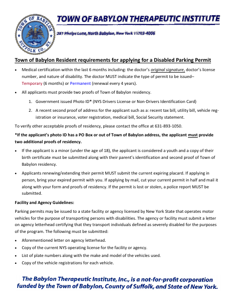 First page of the Handicapped Parking Permit Application