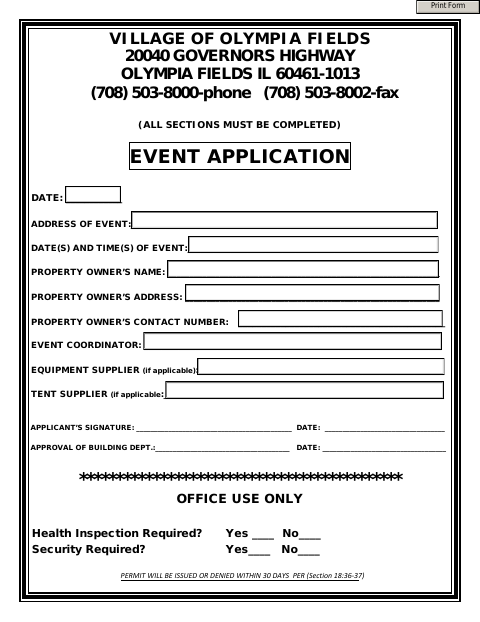 First page of the Event Application