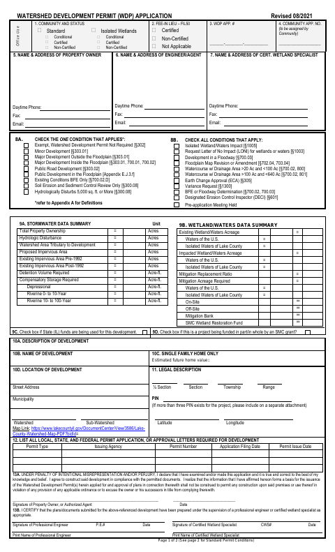 First page of the Watershed Development Permit Application