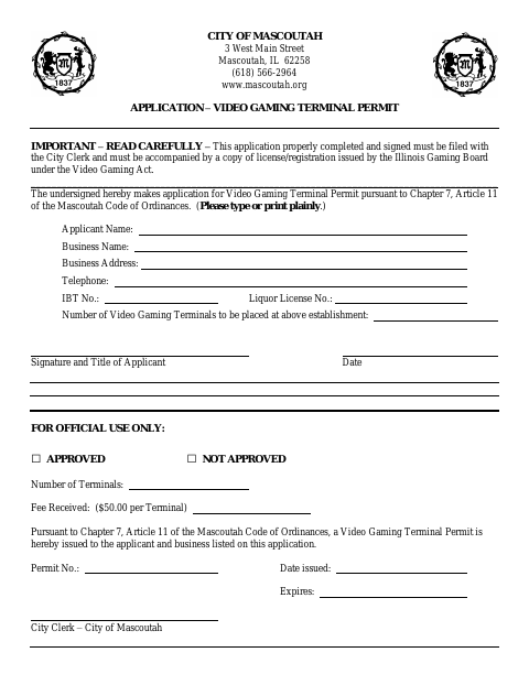 First page of the Video Gaming Terminal Permit Application