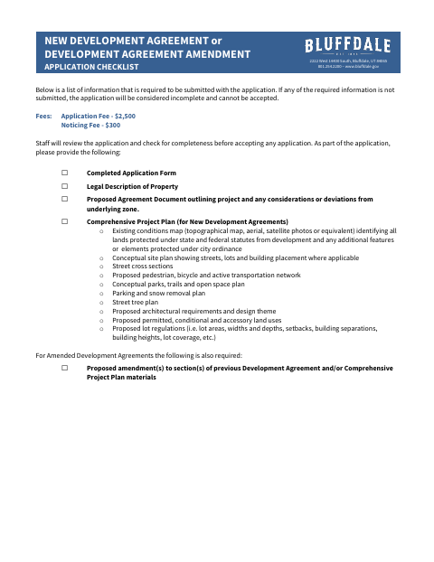 First page of the New or Amended Development Agreement Application