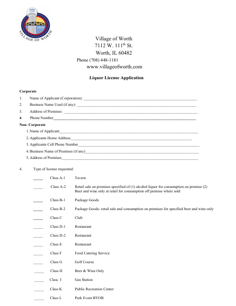 First page of the Liquor License Application