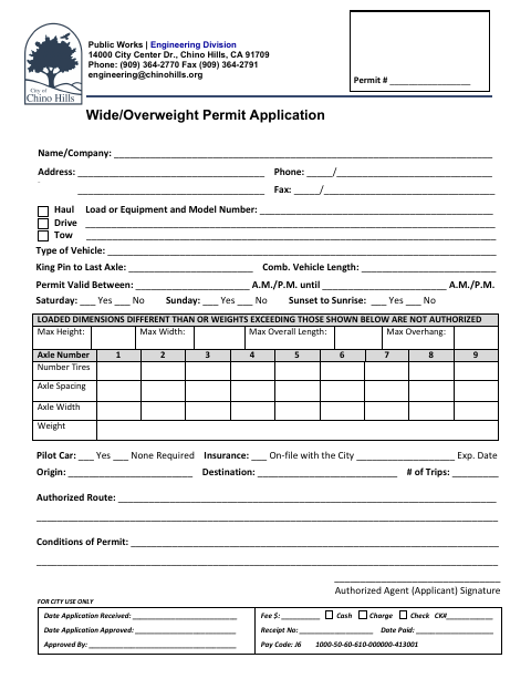 First page of the Wide/Overweight Permit Application