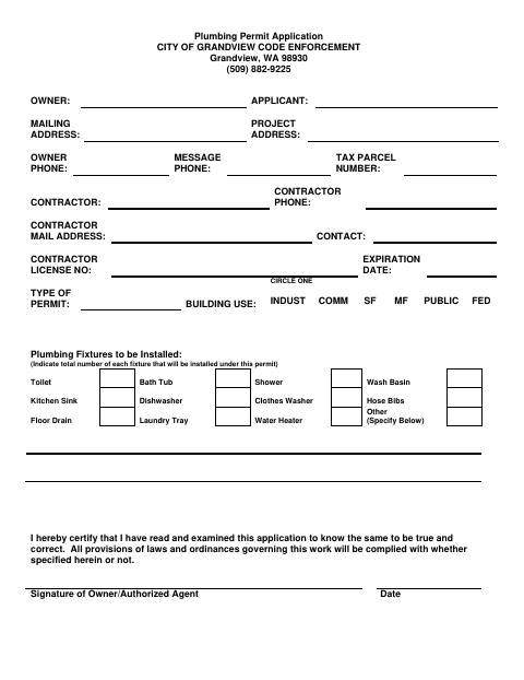 First page of the Plumbing Permit Application
