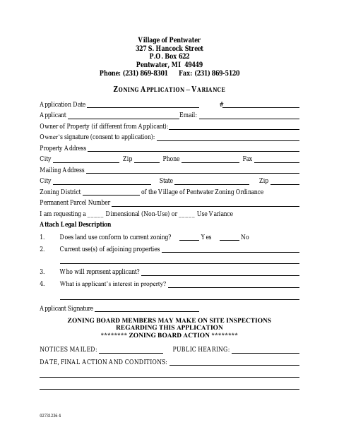 First page of the Zoning Application – Variance