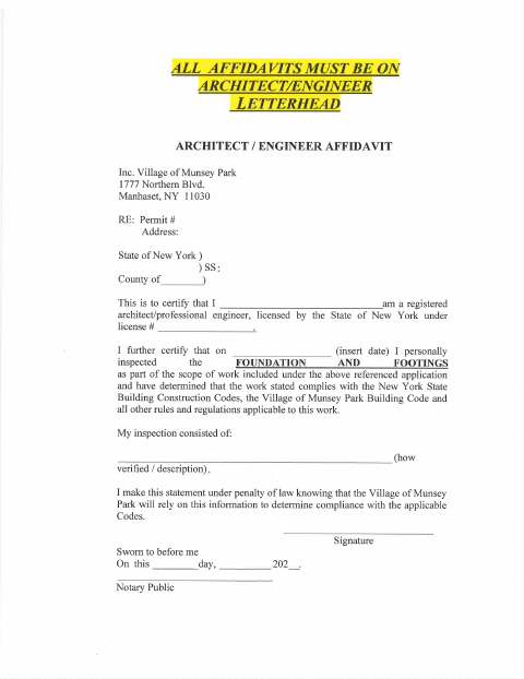 First page of the Architect/Engineer Affidavit