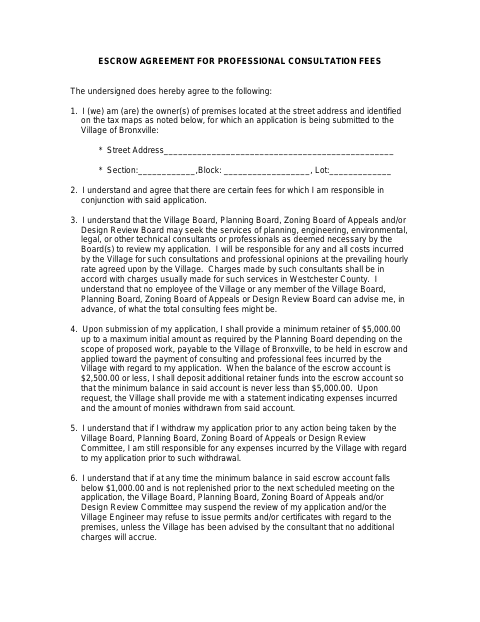 First page of the Escrow Agreement for Professional Consultation Fees
