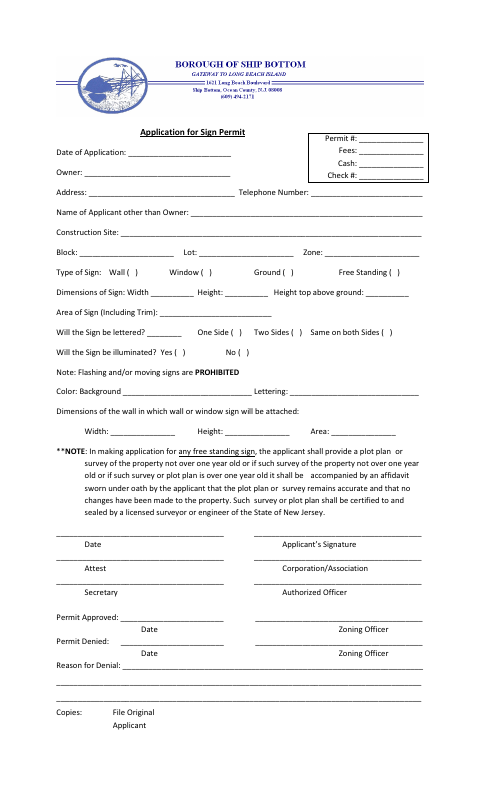 First page of the Sign Permit Application