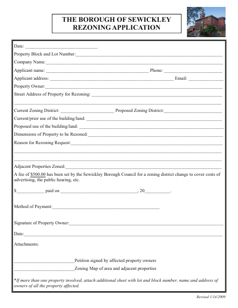 First page of the Rezoning Application