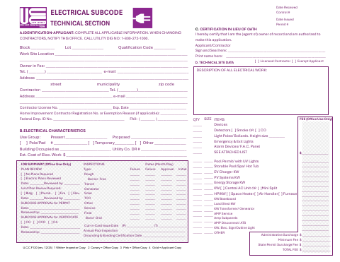 First page of the Electrical Subcode Permit