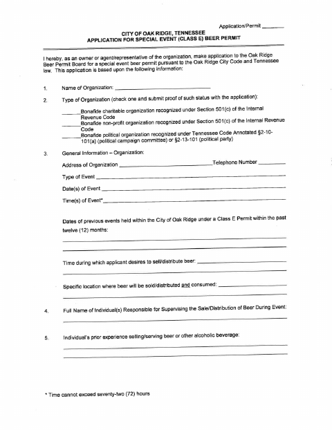 First page of the Special Event Beer Permit Application