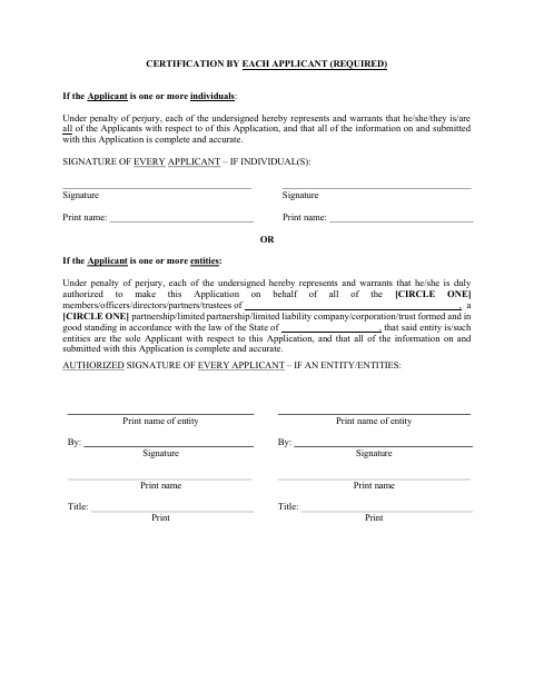 First page of the Certification and Acknowledgment by Each Applicant