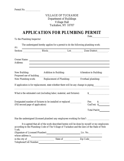 First page of the Application for Plumbing Permit