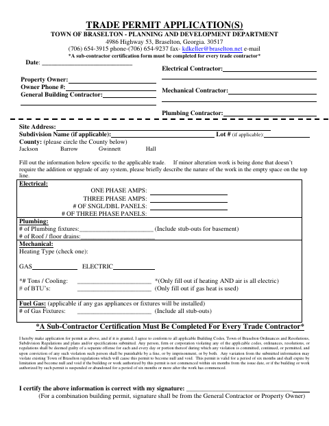 First page of the Trade Permit Application