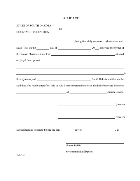 First page of the Alcoholic Beverage License Transfer Affidavit