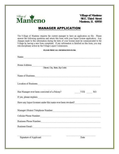 First page of the Manager Application