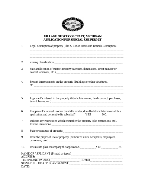 First page of the Application for Special Use Permit