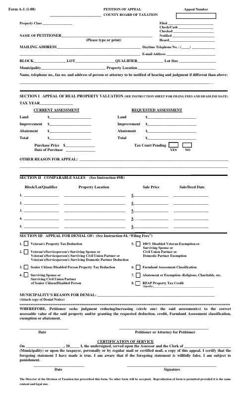 First page of the Petition of Appeal