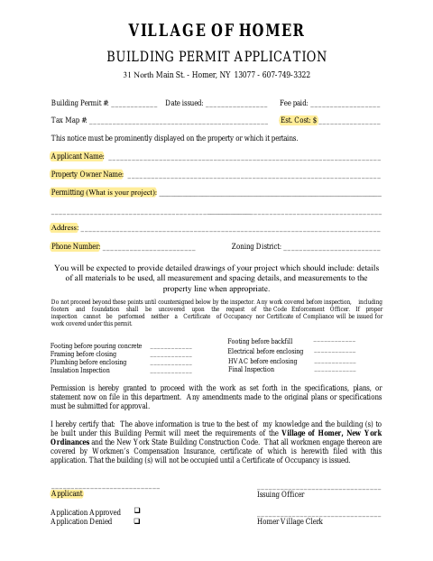 First page of the Building Permit Application