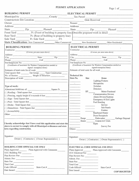 First page of the Building Permit Application
