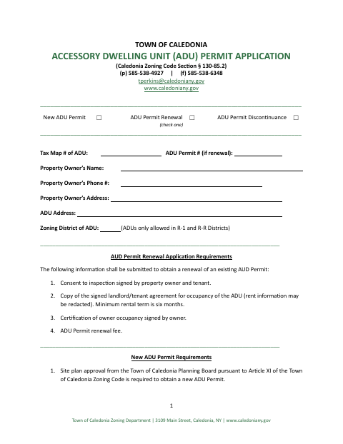 First page of the Accessory Dwelling Unit Permit Application