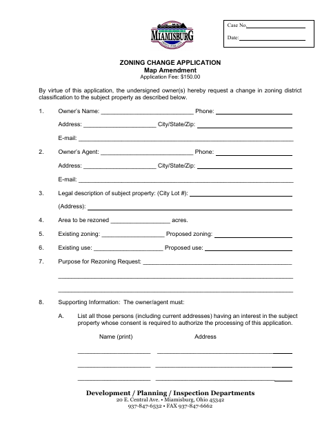 First page of the Zoning Change Application