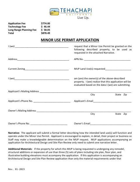 First page of the Minor Use Permit Application