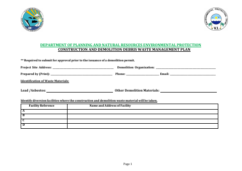 First page of the Demolition Permit Application