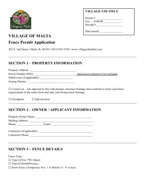 First page of the Fence Permit Application