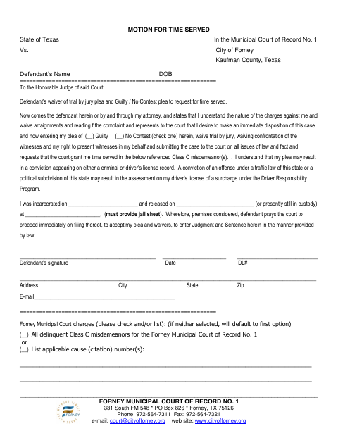 First page of the Motion for Time Served