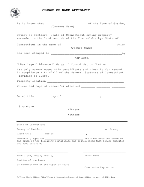First page of the Change of Name Affidavit