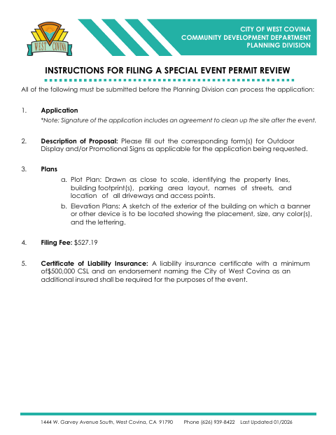 First page of the Special Event Permit