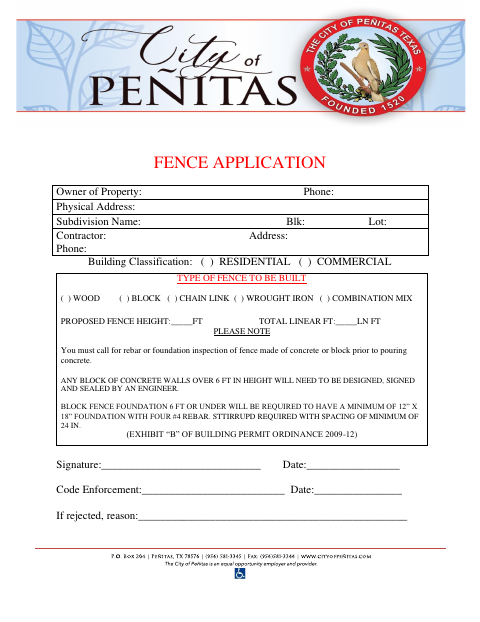 First page of the Fence Application