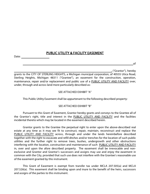 First page of the Public Utility & Facility Easement