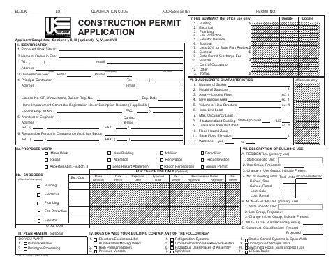 First page of the Construction Permit Application