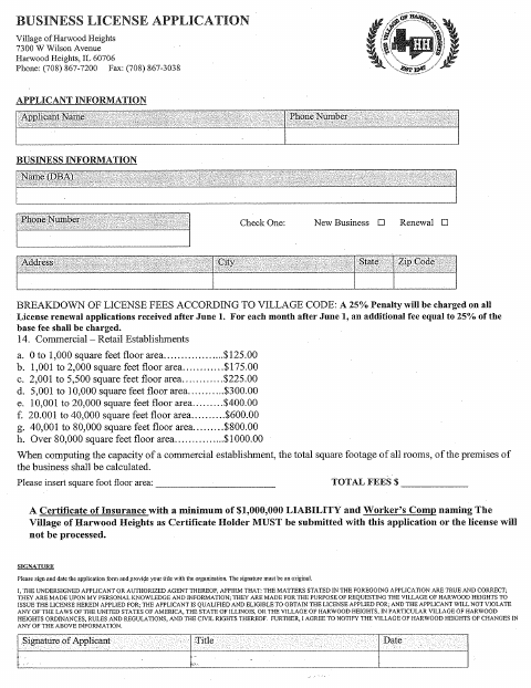 First page of the Commercial Business License Application