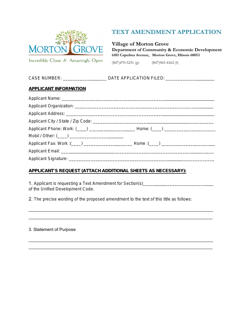 First page of the Text Amendment Application