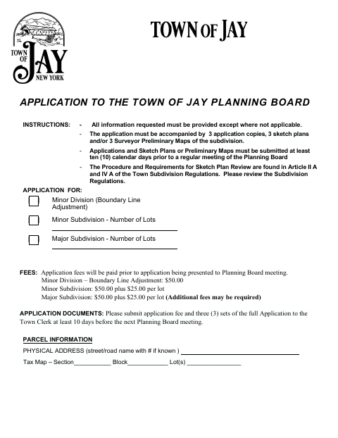 First page of the Planning Board Application