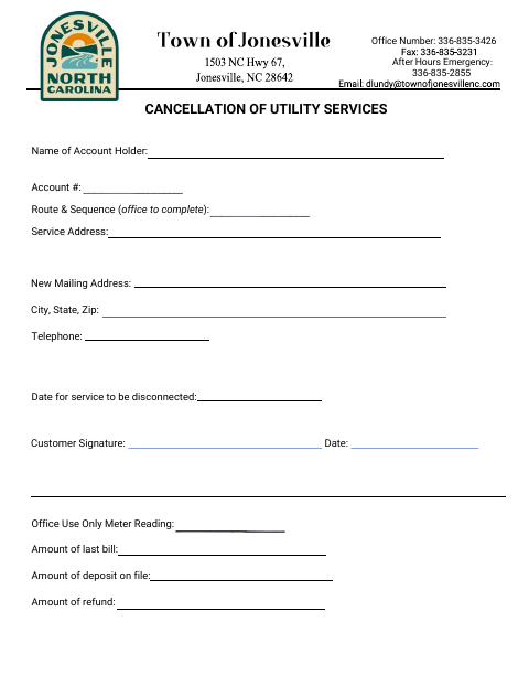 First page of the Cancellation of Utility Services