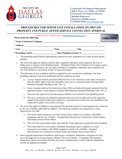 First page of the Affidavit for Sewer Line Installation