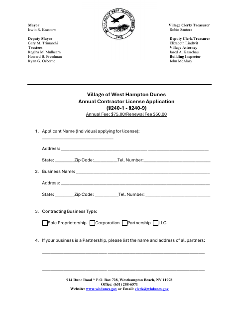 First page of the Annual Contractor License Application