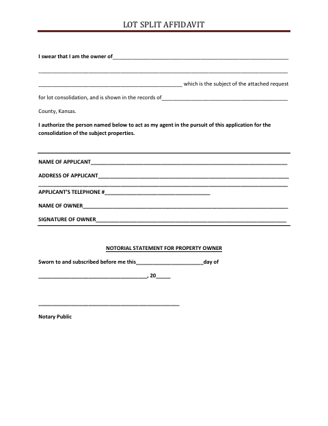 First page of the Lot Split Affidavit