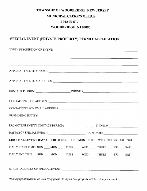 First page of the Private Property Special Event Permit Application