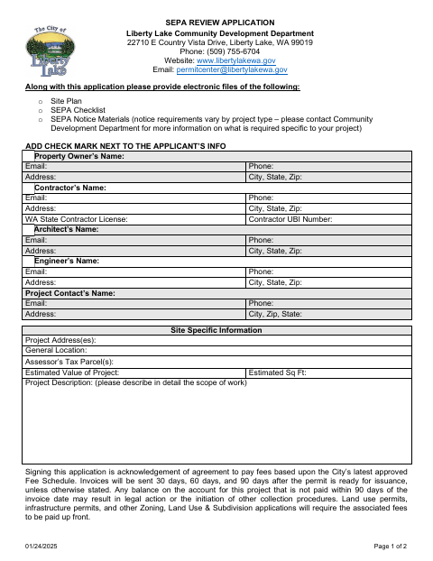First page of the SEPA Review Application