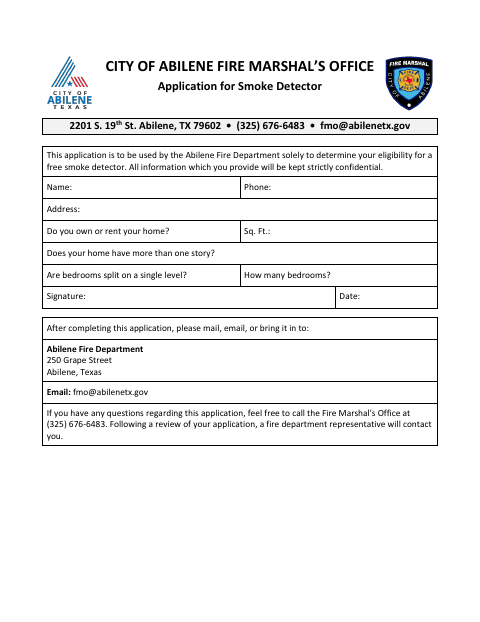 First page of the Application for Smoke Detector