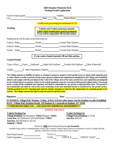 First page of the 2026 Yearly Parking Permit Application