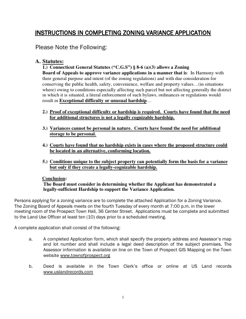 First page of the Zoning Variance Application