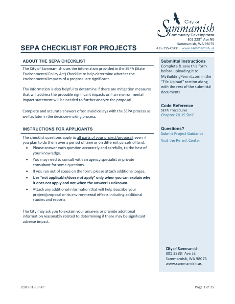 First page of the SEPA Checklist for Projects