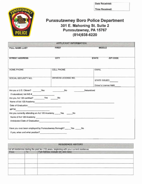 First page of the Civil Service Application