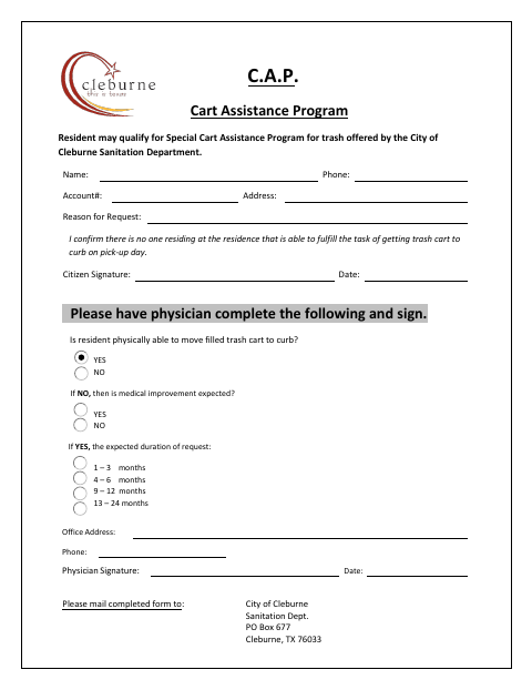 First page of the Cart Assistance Form